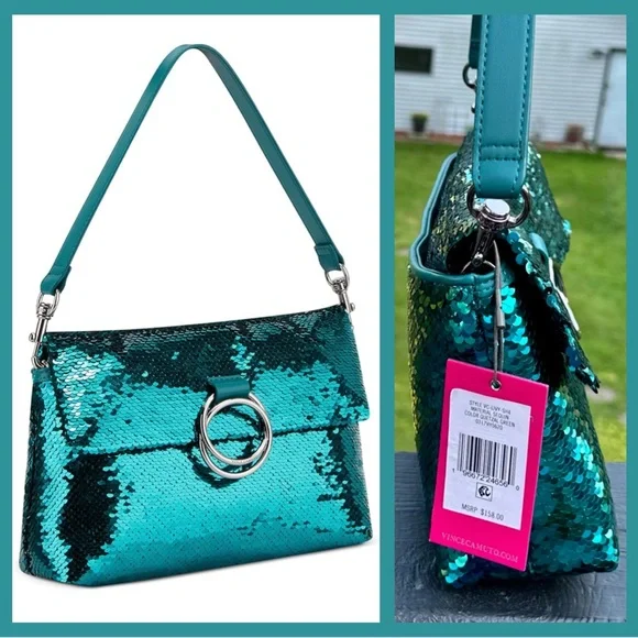 Vince Camuto sequin shoulder bag- Livy-Quetzal Teal NWT $158 Emerald Blue-Green - Picture 2 of 14